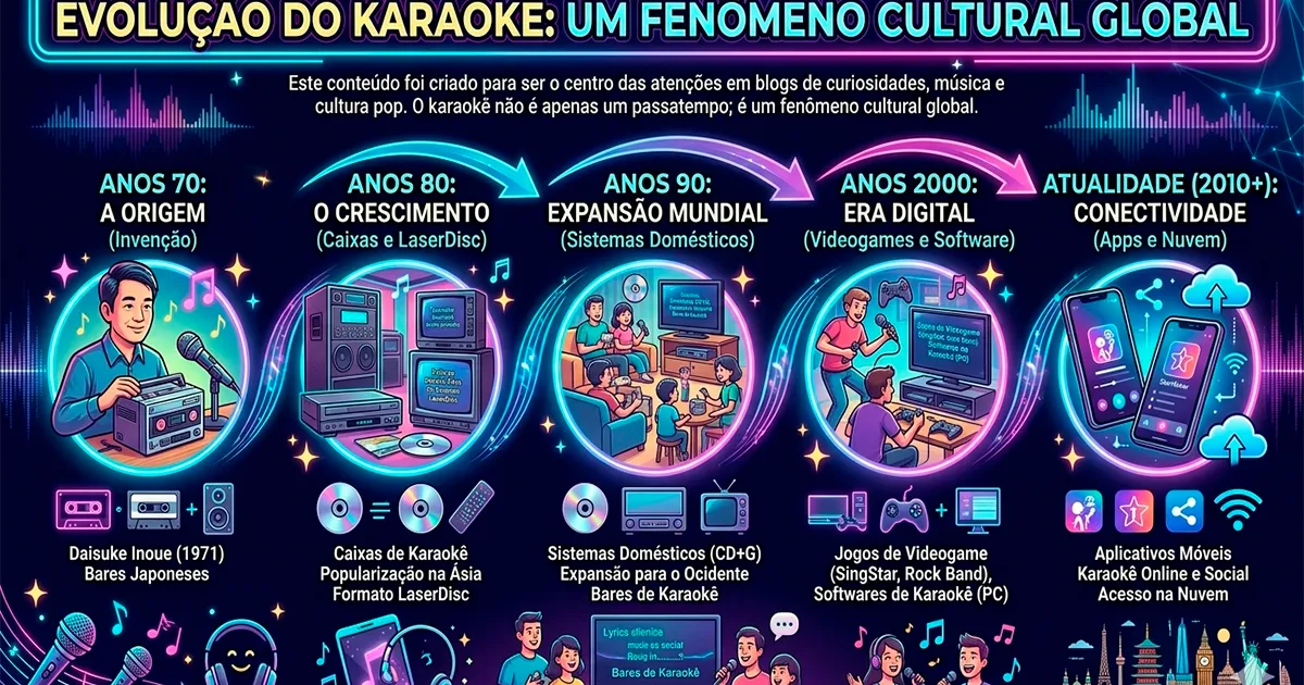 Karaokê em evento festivo representando a evolução do karaokê do Japão para o mundo